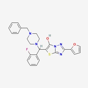 molecular formula C26H24FN5O2S B2629624 5-[(4-benzylpiperazin-1-yl)(2-fluorophenyl)methyl]-2-(furan-2-yl)-[1,2,4]triazolo[3,2-b][1,3]thiazol-6-ol CAS No. 887221-77-4