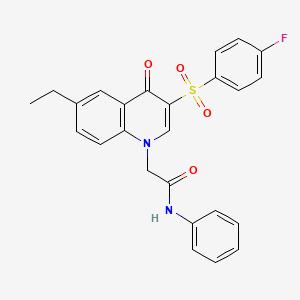 molecular formula C25H21FN2O4S B2629632 2-[6-ethyl-3-(4-fluorobenzenesulfonyl)-4-oxo-1,4-dihydroquinolin-1-yl]-N-phenylacetamide CAS No. 866728-95-2