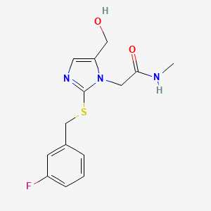 molecular formula C14H16FN3O2S B2629633 2-(2-((3-fluorobenzyl)thio)-5-(hydroxymethyl)-1H-imidazol-1-yl)-N-methylacetamide CAS No. 921563-11-3