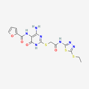 N-(4-amino-2-((2-((5-(ethylthio)-1,3,4-thiadiazol-2-yl)amino)-2-oxoethyl)thio)-6-oxo-1,6-dihydropyrimidin-5-yl)furan-2-carboxamide