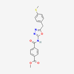molecular formula C19H17N3O4S B2629736 Methyl 4-((5-(4-(methylthio)benzyl)-1,3,4-oxadiazol-2-yl)carbamoyl)benzoate CAS No. 1170588-53-0