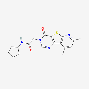 molecular formula C18H20N4O2S B2629741 N-cyclopentyl-2-(11,13-dimethyl-6-oxo-8-thia-3,5,10-triazatricyclo[7.4.0.02,7]trideca-1(9),2(7),3,10,12-pentaen-5-yl)acetamide CAS No. 1040662-36-9