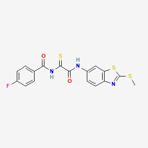 molecular formula C17H12FN3O2S3 B2629743 4-fluoro-N-(2-((2-(methylthio)benzo[d]thiazol-6-yl)amino)-2-oxoethanethioyl)benzamide CAS No. 477557-58-7