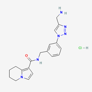molecular formula C19H23ClN6O B2629776 N-[[3-[4-(Aminomethyl)triazol-1-yl]phenyl]methyl]-5,6,7,8-tetrahydroindolizine-1-carboxamide;hydrochloride CAS No. 2445784-70-1