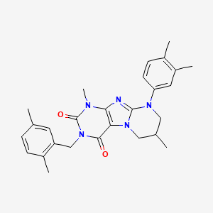 molecular formula C27H31N5O2 B2629794 9-(3,4-dimethylphenyl)-3-[(2,5-dimethylphenyl)methyl]-1,7-dimethyl-1H,2H,3H,4H,6H,7H,8H,9H-pyrimido[1,2-g]purine-2,4-dione CAS No. 848735-00-2