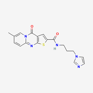 N-[3-(1H-imidazol-1-yl)propyl]-12-methyl-2-oxo-6-thia-1,8-diazatricyclo[7.4.0.0^{3,7}]trideca-3(7),4,8,10,12-pentaene-5-carboxamide