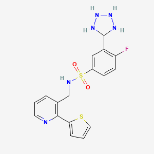 molecular formula C17H13FN6O2S2 B2629809 4-fluoro-3-(1H-1,2,3,4-tetrazol-5-yl)-N-{[2-(thiophen-2-yl)pyridin-3-yl]methyl}benzene-1-sulfonamide CAS No. 2034400-45-6