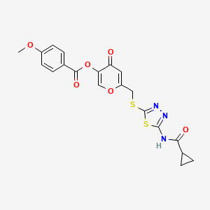 6-(((5-(cyclopropanecarboxamido)-1,3,4-thiadiazol-2-yl)thio)methyl)-4-oxo-4H-pyran-3-yl 4-methoxybenzoate