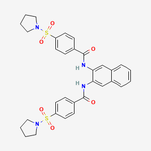 molecular formula C32H32N4O6S2 B2629819 4-吡咯烷-1-基磺酰胺-N-[3-[(4-吡咯烷-1-基磺酰苯甲酰)氨基]萘-2-基]苯甲酰胺 CAS No. 321555-39-9