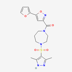 molecular formula C18H21N5O5S B2629826 (4-((3,5-dimethyl-1H-pyrazol-4-yl)sulfonyl)-1,4-diazepan-1-yl)(5-(furan-2-yl)isoxazol-3-yl)methanone CAS No. 2034205-02-0