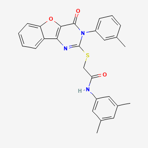molecular formula C27H23N3O3S B2629838 N-(3,5-dimethylphenyl)-2-((4-oxo-3-(m-tolyl)-3,4-dihydrobenzofuro[3,2-d]pyrimidin-2-yl)thio)acetamide CAS No. 872207-98-2