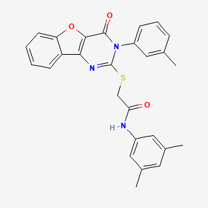 molecular formula C27H23N3O3S B2629838 N-(3,5-dimethylphenyl)-2-[[3-(3-methylphenyl)-4-oxo-[1]benzofuro[3,2-d]pyrimidin-2-yl]sulfanyl]acetamide CAS No. 872207-98-2
