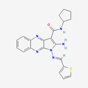 (E)-2-amino-N-cyclopentyl-1-((thiophen-2-ylmethylene)amino)-1H-pyrrolo[2,3-b]quinoxaline-3-carboxamide