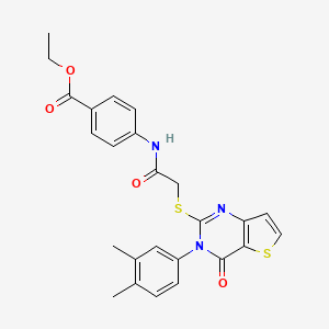 molecular formula C25H23N3O4S2 B2629842 ethyl 4-(2-{[3-(3,4-dimethylphenyl)-4-oxo-3H,4H-thieno[3,2-d]pyrimidin-2-yl]sulfanyl}acetamido)benzoate CAS No. 1252840-00-8
