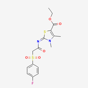 Ethyl 2-[2-(4-fluorophenyl)sulfonylacetyl]imino-3,4-dimethyl-1,3-thiazole-5-carboxylate