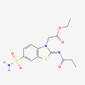 Ethyl 2-(2-propanoylimino-6-sulfamoyl-1,3-benzothiazol-3-yl)acetate