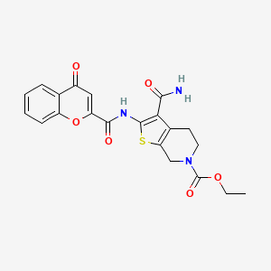 molecular formula C21H19N3O6S B2629863 ethyl 3-carbamoyl-2-(4-oxo-4H-chromene-2-amido)-4H,5H,6H,7H-thieno[2,3-c]pyridine-6-carboxylate CAS No. 864925-78-0