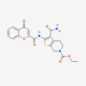 molecular formula C21H19N3O6S B2629863 ethyl 3-carbamoyl-2-(4-oxo-4H-chromene-2-carboxamido)-4,5-dihydrothieno[2,3-c]pyridine-6(7H)-carboxylate CAS No. 864925-78-0