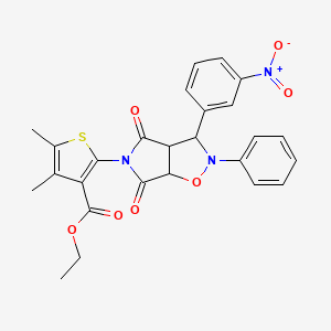 molecular formula C26H23N3O7S B2629869 ethyl 4,5-dimethyl-2-(3-(3-nitrophenyl)-4,6-dioxo-2-phenyltetrahydro-2H-pyrrolo[3,4-d]isoxazol-5(3H)-yl)thiophene-3-carboxylate CAS No. 909008-43-1
