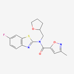molecular formula C17H16FN3O3S B2629875 N-(6-fluoro-1,3-benzothiazol-2-yl)-3-methyl-N-[(oxolan-2-yl)methyl]-1,2-oxazole-5-carboxamide CAS No. 946317-84-6