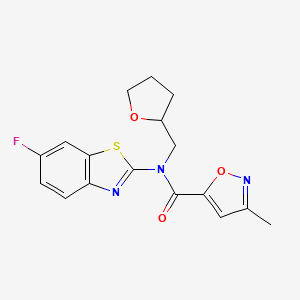 molecular formula C17H16FN3O3S B2629875 N-(6-fluorobenzo[d]thiazol-2-yl)-3-methyl-N-((tetrahydrofuran-2-yl)methyl)isoxazole-5-carboxamide CAS No. 946317-84-6