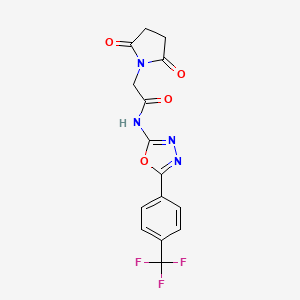 molecular formula C15H11F3N4O4 B2629881 2-(2,5-dioxopyrrolidin-1-yl)-N-(5-(4-(trifluoromethyl)phenyl)-1,3,4-oxadiazol-2-yl)acetamide CAS No. 1172450-99-5
