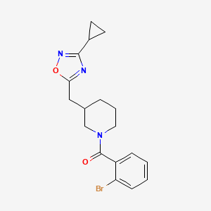 molecular formula C18H20BrN3O2 B2629892 (2-Bromophenyl)(3-((3-cyclopropyl-1,2,4-oxadiazol-5-yl)methyl)piperidin-1-yl)methanone CAS No. 1706106-30-0