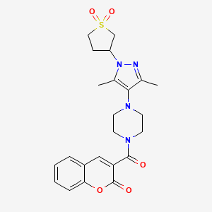 molecular formula C23H26N4O5S B2629896 3-(4-(1-(1,1-dioxidotetrahydrothiophen-3-yl)-3,5-dimethyl-1H-pyrazol-4-yl)piperazine-1-carbonyl)-2H-chromen-2-one CAS No. 1251686-20-0