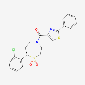 molecular formula C21H19ClN2O3S2 B2629902 (7-(2-氯苯基)-1,1-二氧代-1,4-噻杂丙烷-4-基)(2-苯基噻唑-4-基)甲酮 CAS No. 2034530-44-2