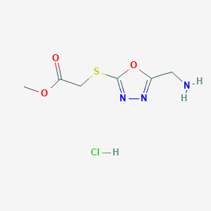 molecular formula C6H10ClN3O3S B2629903 Methyl 2-((5-(aminomethyl)-1,3,4-oxadiazol-2-yl)thio)acetate hydrochloride CAS No. 1094417-24-9
