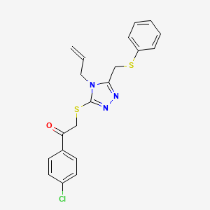 molecular formula C20H18ClN3OS2 B2629906 2-((4-allyl-5-((phenylthio)methyl)-4H-1,2,4-triazol-3-yl)thio)-1-(4-chlorophenyl)ethanone CAS No. 538337-57-4