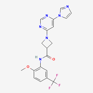 molecular formula C19H17F3N6O2 B2629911 1-(6-(1H-imidazol-1-yl)pyrimidin-4-yl)-N-(2-methoxy-5-(trifluoromethyl)phenyl)azetidine-3-carboxamide CAS No. 2034477-50-2