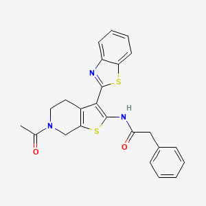 molecular formula C24H21N3O2S2 B2629929 N-[6-acetyl-3-(1,3-benzothiazol-2-yl)-4H,5H,6H,7H-thieno[2,3-c]pyridin-2-yl]-2-phenylacetamide CAS No. 864859-91-6
