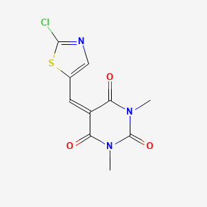molecular formula C10H8ClN3O3S B2629935 5-[(2-chloro-1,3-thiazol-5-yl)methylidene]-1,3-dimethyl-1,3-diazinane-2,4,6-trione CAS No. 866050-78-4