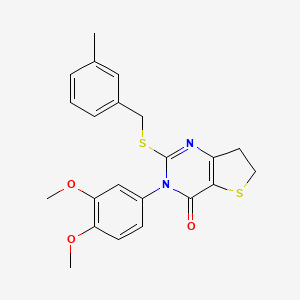 molecular formula C22H22N2O3S2 B2629942 3-(3,4-dimethoxyphenyl)-2-((3-methylbenzyl)thio)-6,7-dihydrothieno[3,2-d]pyrimidin-4(3H)-one CAS No. 877656-28-5