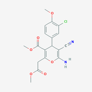 molecular formula C18H17ClN2O6 B2629946 methyl 6-amino-4-(3-chloro-4-methoxyphenyl)-5-cyano-2-(2-methoxy-2-oxoethyl)-4H-pyran-3-carboxylate CAS No. 865660-05-5