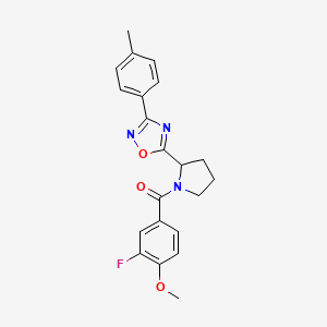 molecular formula C21H20FN3O3 B2629959 5-[1-(3-Fluoro-4-methoxybenzoyl)pyrrolidin-2-yl]-3-(4-methylphenyl)-1,2,4-oxadiazole CAS No. 1795293-49-0