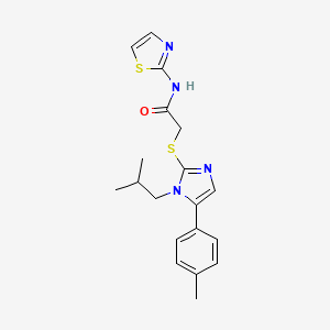 molecular formula C19H22N4OS2 B2629965 2-((1-isobutyl-5-(p-tolyl)-1H-imidazol-2-yl)thio)-N-(thiazol-2-yl)acetamide CAS No. 1207039-16-4