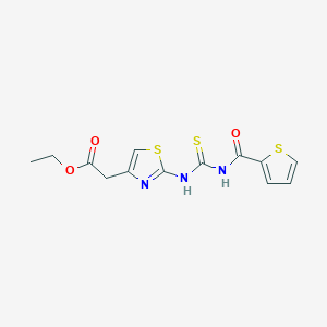 molecular formula C13H13N3O3S3 B2629966 Ethyl 2-(2-(3-(thiophene-2-carbonyl)thioureido)thiazol-4-yl)acetate CAS No. 431892-85-2
