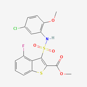 molecular formula C17H13ClFNO5S2 B2629968 Methyl 3-[(5-chloro-2-methoxyphenyl)sulfamoyl]-4-fluoro-1-benzothiophene-2-carboxylate CAS No. 951572-28-4