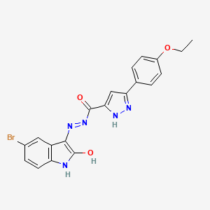 molecular formula C20H16BrN5O3 B2629974 (E)-N'-(5-bromo-2-oxoindolin-3-ylidene)-3-(4-ethoxyphenyl)-1H-pyrazole-5-carbohydrazide CAS No. 306987-58-6