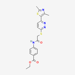 molecular formula C20H20N4O3S2 B2629975 Ethyl 4-(2-((6-(2,4-dimethylthiazol-5-yl)pyridazin-3-yl)thio)acetamido)benzoate CAS No. 894008-06-1