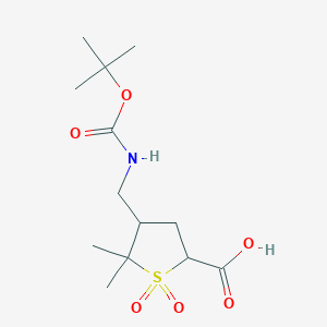 molecular formula C13H23NO6S B2629976 5,5-Dimethyl-4-[[(2-methylpropan-2-yl)oxycarbonylamino]methyl]-1,1-dioxothiolane-2-carboxylic acid CAS No. 2253632-15-2