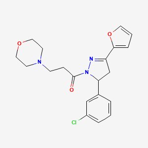 molecular formula C20H22ClN3O3 B2629992 1-(5-(3-chlorophenyl)-3-(furan-2-yl)-4,5-dihydro-1H-pyrazol-1-yl)-3-morpholinopropan-1-one CAS No. 1797883-58-9