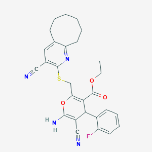 ethyl 6-amino-5-cyano-2-{[(3-cyano-5,6,7,8,9,10-hexahydrocycloocta[b]pyridin-2-yl)sulfanyl]methyl}-4-(2-fluorophenyl)-4H-pyran-3-carboxylate