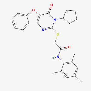 2-[(3-cyclopentyl-4-oxo-3,4-dihydro[1]benzofuro[3,2-d]pyrimidin-2-yl)sulfanyl]-N-(2,4,6-trimethylphenyl)acetamide