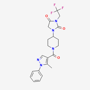 molecular formula C21H22F3N5O3 B2630024 1-[1-(5-methyl-1-phenyl-1H-pyrazole-4-carbonyl)piperidin-4-yl]-3-(2,2,2-trifluoroethyl)imidazolidine-2,4-dione CAS No. 2097897-05-5