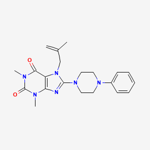 molecular formula C21H26N6O2 B2630033 1,3-二甲基-7-(2-甲基烯基)-8-(4-苯基哌嗪-1-基)-1H-嘌呤-2,6(3H,7H)-二酮 CAS No. 378216-11-6