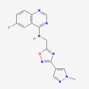 B2630035 6-fluoro-N-((3-(1-methyl-1H-pyrazol-4-yl)-1,2,4-oxadiazol-5-yl)methyl)quinazolin-4-amine CAS No. 2034337-93-2