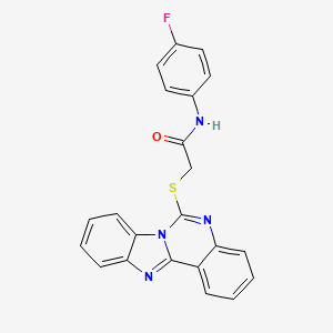 molecular formula C22H15FN4OS B2630055 N-(4-fluorophenyl)-2-{8,10,17-triazatetracyclo[8.7.0.0^{2,7}.0^{11,16}]heptadeca-1(17),2,4,6,8,11(16),12,14-octaen-9-ylsulfanyl}acetamide CAS No. 827000-64-6